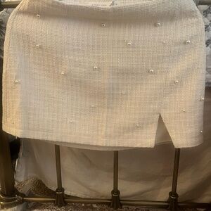 Altar'd State Cream Mini Skirt with Pearl Details